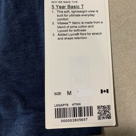 Navy Blue Lulu Lemon 5 Year Basic Tee - Men’s Size Medium (with original tag) - Picture 8 of 8